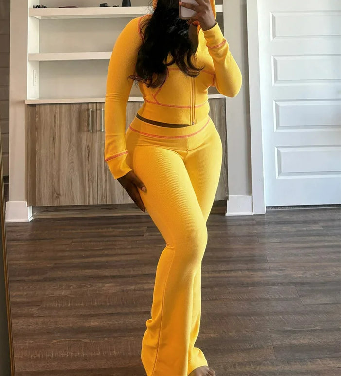 Zipper Hoodie Flare Pants Knit Set Main image
