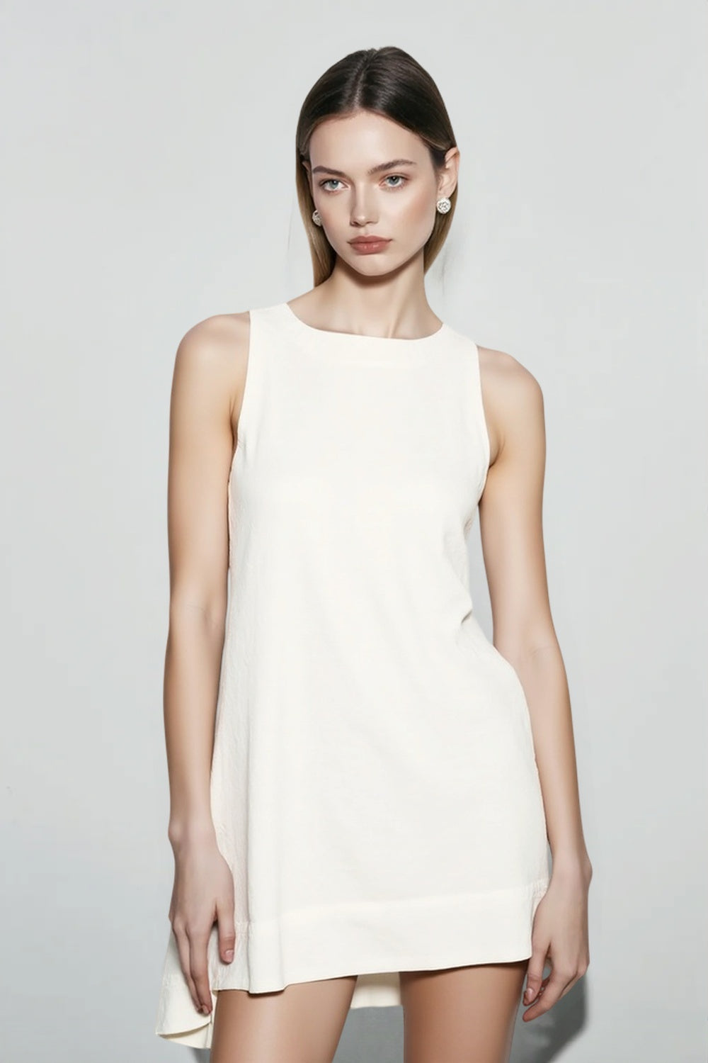 Pure Linen Crew Neck Tank Vacation Dress Main image