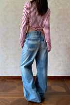Vintage Washed Distressed Wide Leg Streetwear Jeans