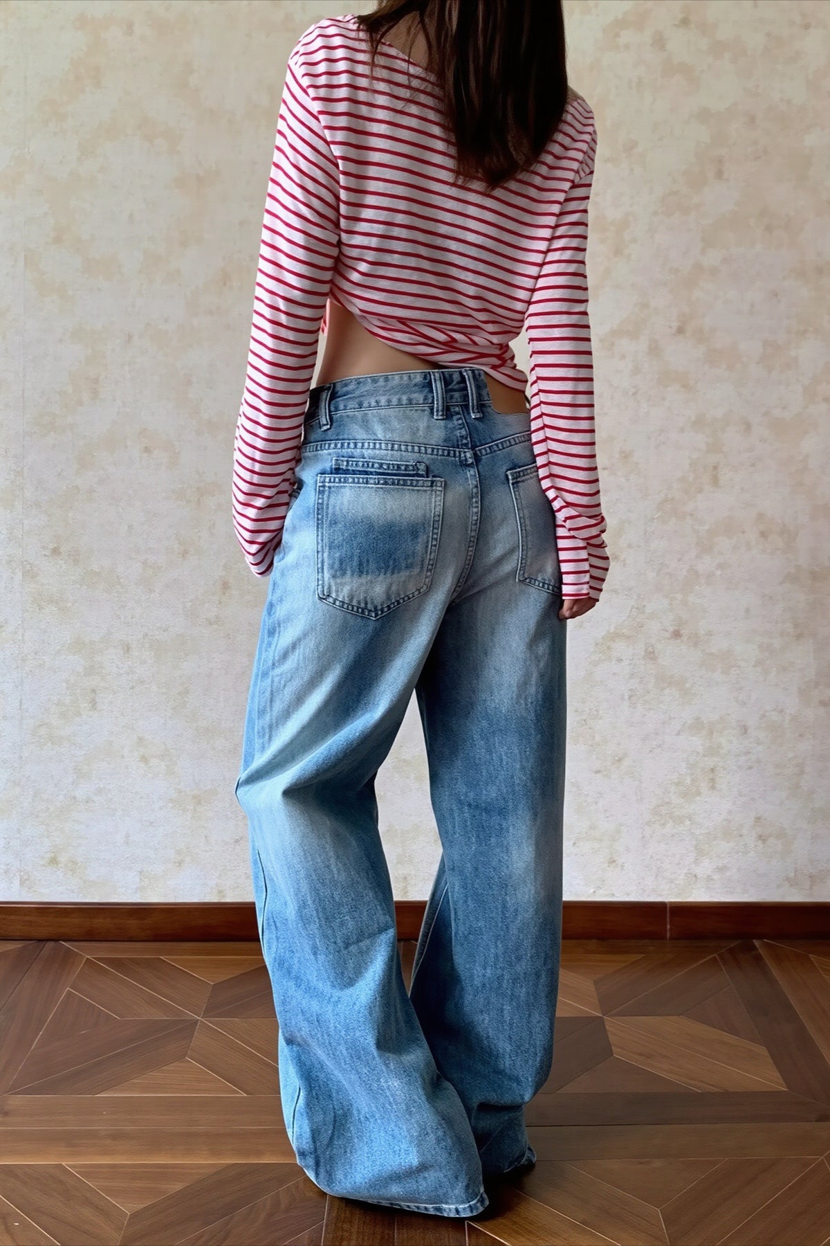 Vintage Washed Distressed Wide Leg Streetwear Jeans
