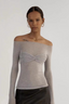 Sheer Ruched Faux Two-Piece Off Shoulder Crop Top