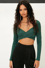 Solid V-Neck Crop Knit Top