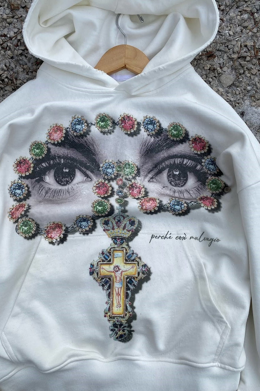 Eye Cross Graphic Cropped Pullover Hoodie