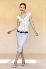 Retro Square Neck Button Down Short Sleeve Blouse