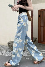 Floral Print Baggy Denim Jeans