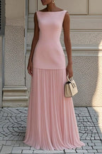 Solid Color Sleeveless Knit Slip Prom Dress