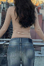 Striped Square Neck Long Sleeve Tee