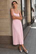 Knit Square Neck Pleated Slip Dress