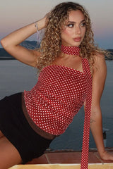 Polka Dot Print Slim Fit Bustier Crop Top