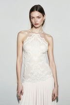 Spice Girl Lace Insert Backless Slip Prom Dress