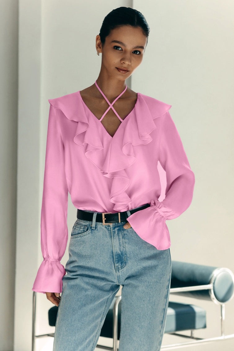 Ruffle Trim V Neck Blouse Main image