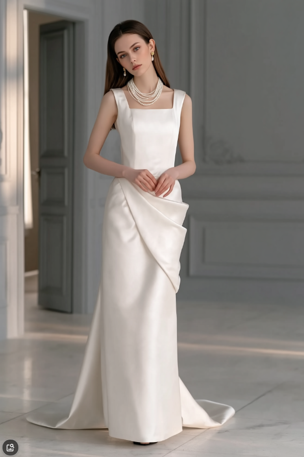 Minimalist High End Elegant Satin Wedding Dress