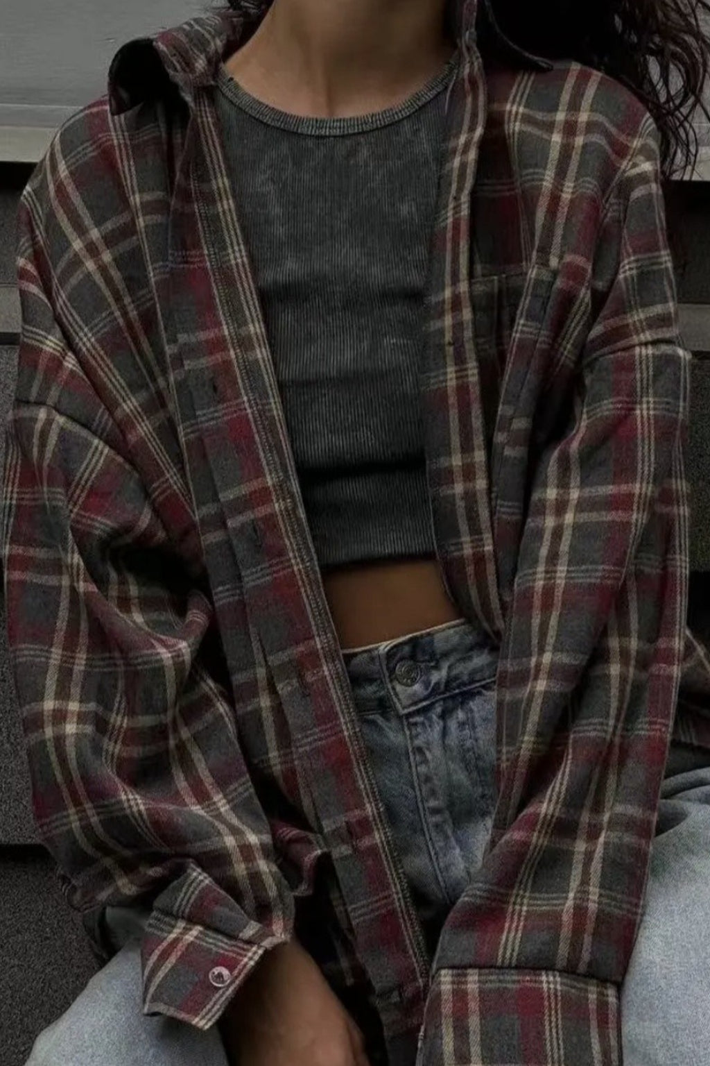 Retro Plaid Collared Blouse
