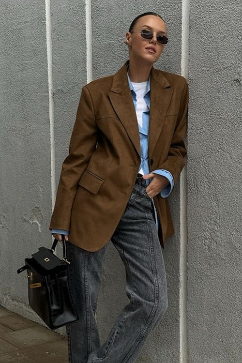 Suede Leather Vintage Brown Blazer Main image