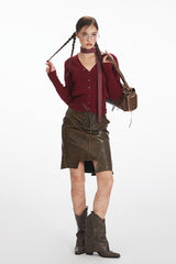 Vintage V-Neck Draped Knit Top