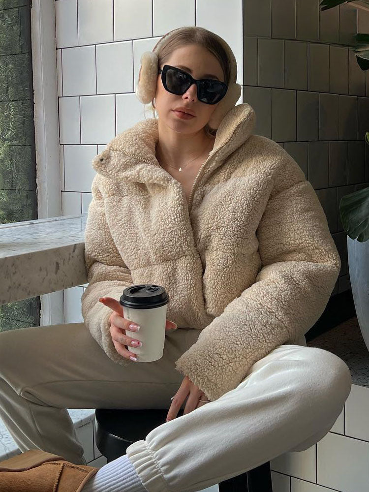 Winter Fashion Solid Turtleneck Long Hide Casual Chic Thick Coat Main image