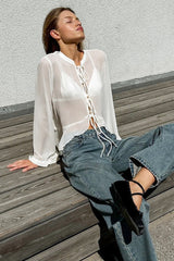 Design Drawstring Neck Blouse