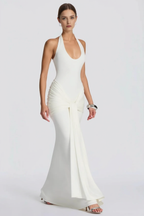 U Neck Halter Sash Panel Bodycon Party Dress
