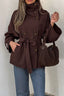 Brown High Collar Double Breasted Belted Coat