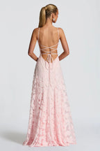 Jacquard Cami Backless Maxi Lace Dress