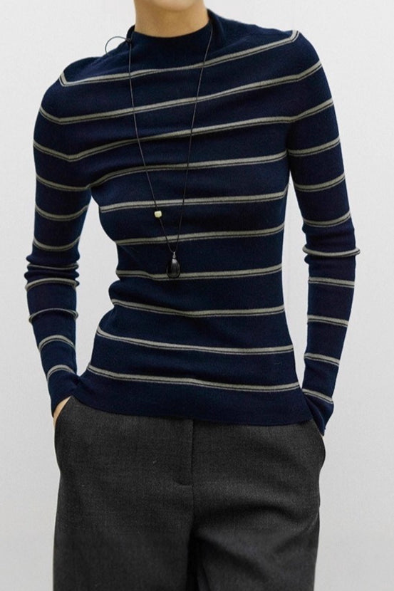 Seamless Stripe Mock Neck Knit Top Secondary image