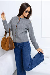 Color Button Knit Cardigan Sweater