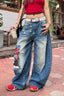 Loose Fit Cartoon Patch Wide Leg Jeans