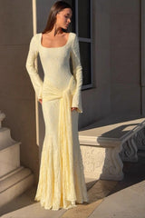 Elegant Long Sleeve Lace Mermaid Backless Formal Dress