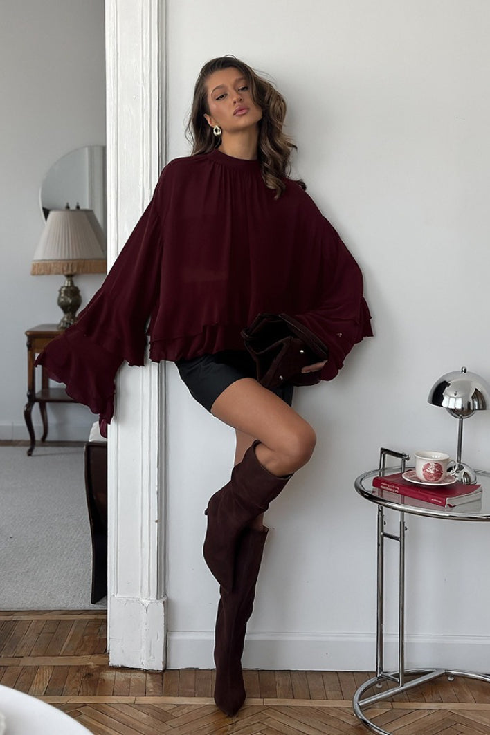 Brown Chiffon Ruffle Flare Blouse Secondary image