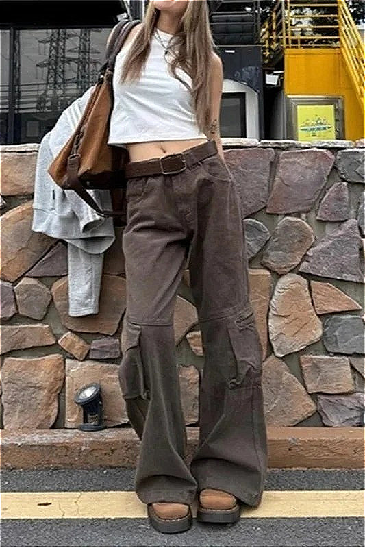 Retro 90s Style Dark Brown Jeans Main image
