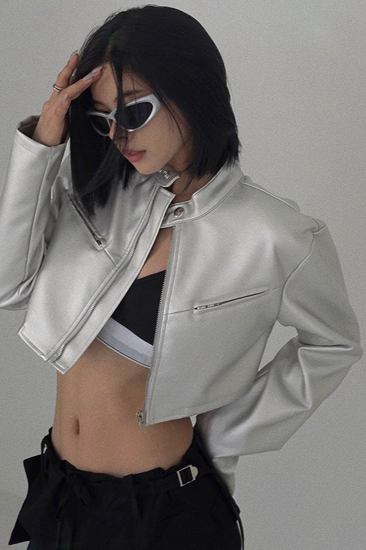 Tech Wear Cropped Leather Jacket Secondary image