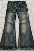 Embroidered Patchwork Y2K Flare Leg Jeans