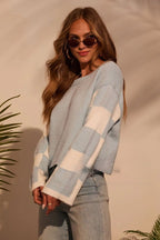 Colorblock Print Knit Sweater