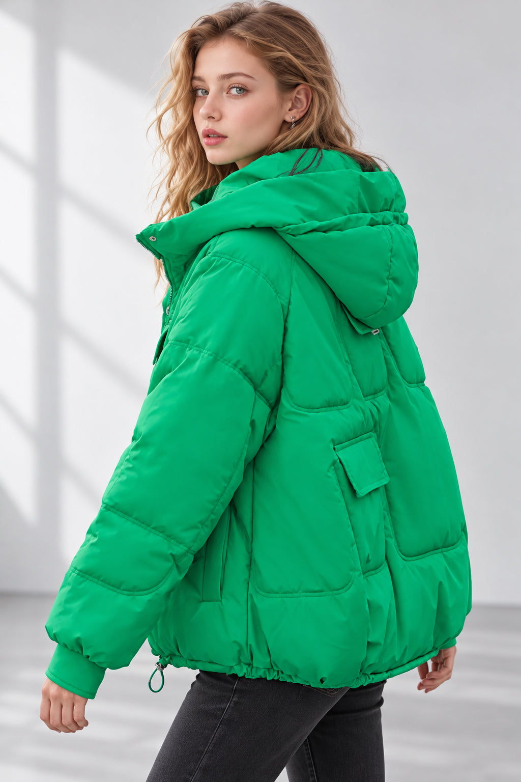 Cropped Insulated Cargo Puffer Jacket