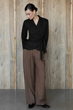 V Neck Asymmetric Tie Blouse