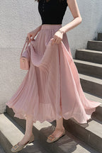 Chiffon Pleated Flowing Maxi Skirt