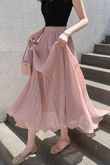Chiffon Pleated Flowing Maxi Skirt