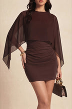 Sheer Cape Sleeve Ruched Bodycon Mini Dress