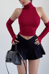 Vintage Pleated V Waist Preppy Style Mini Skirt