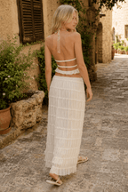 2Piece Skirt Set for Women Lace Up Back Tank Tops Tie Up High Waist Long Skirts Outfits Fairy Vacation Cottagecore Lace Dress