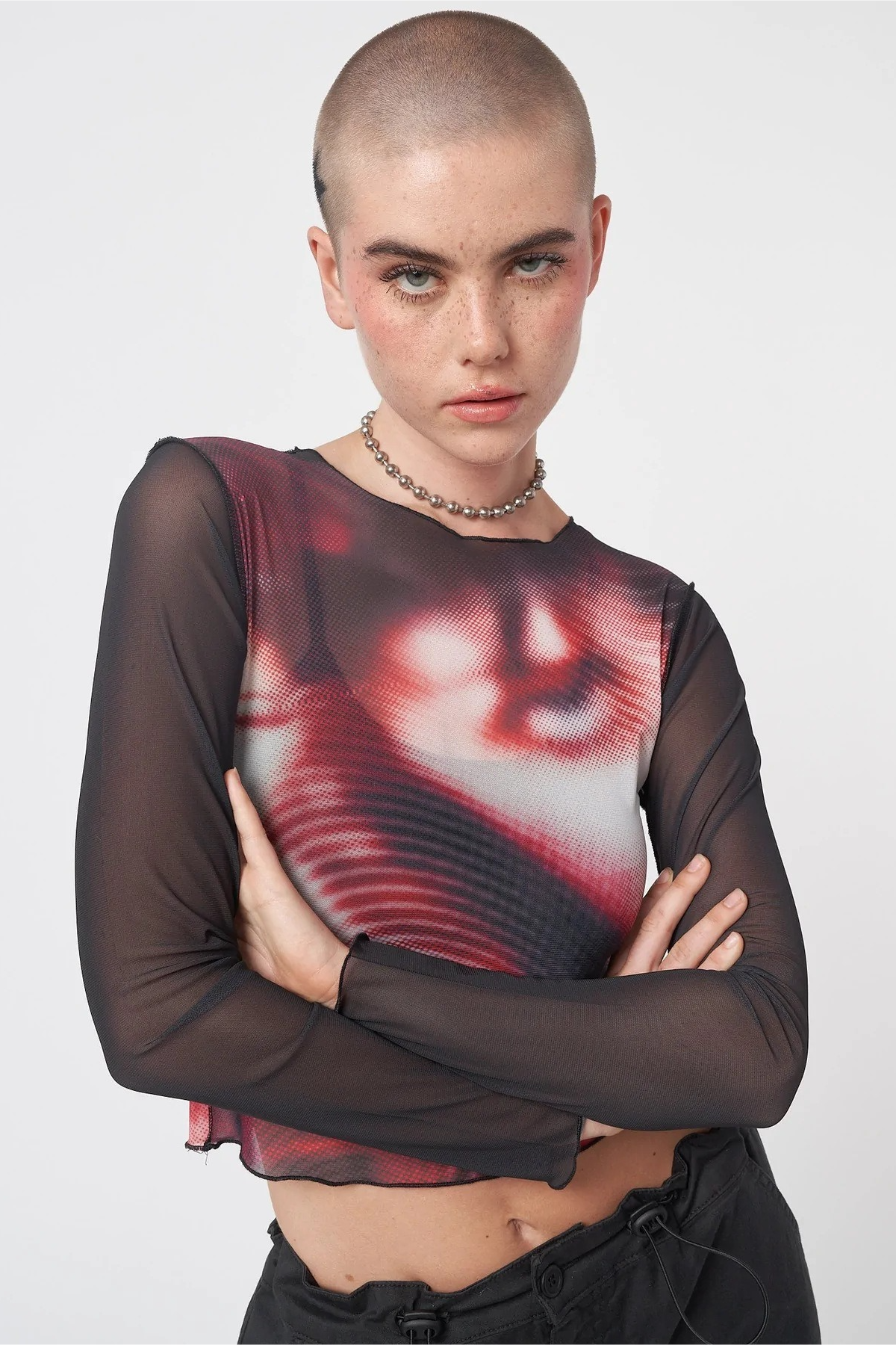 Y2K Crew Neck Slim Color Block Long Sleeve Crop Top Main image
