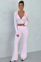 Cropped Zip Hoodie Flared Pants Two Piece Set