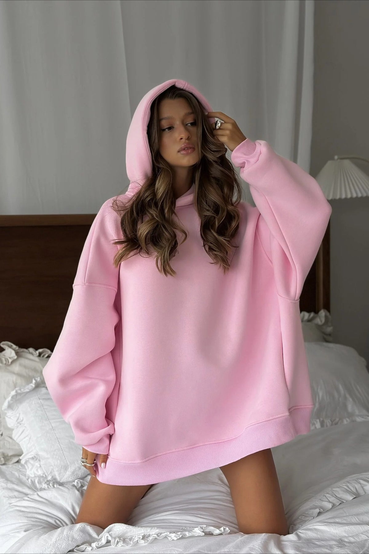 Solid Oversized Longline Pullover Lounge Hoodie