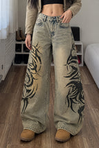 Tribal Print Wide-Leg Jeans