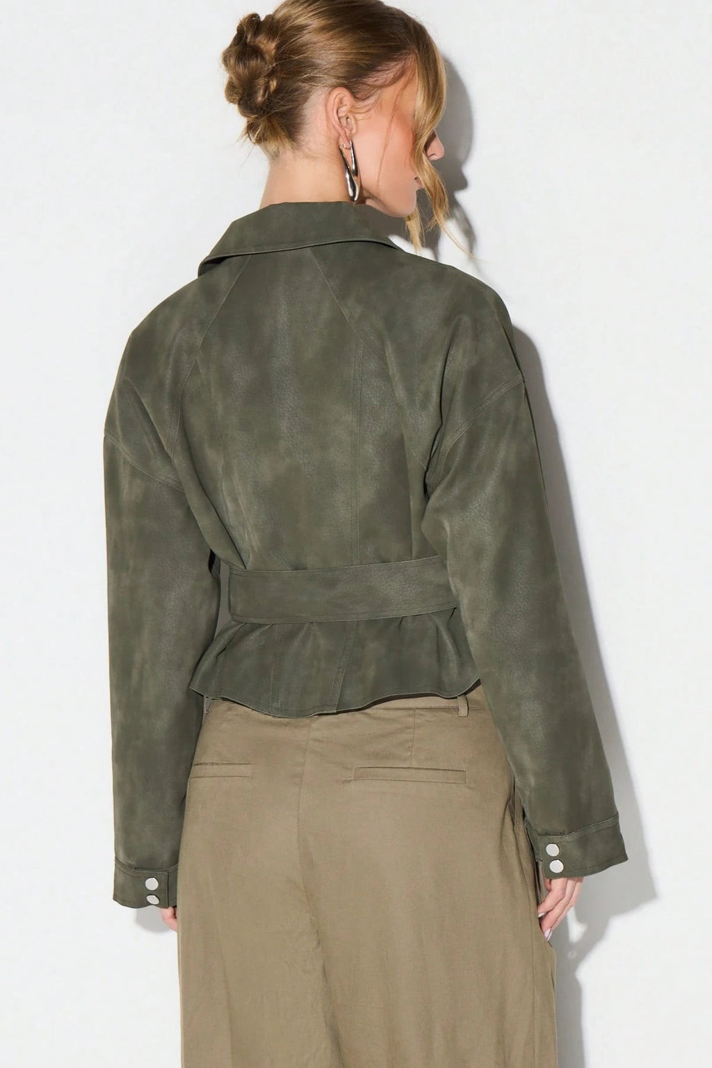 Suede Look Asymmetric Zip Belted Cropped Coat