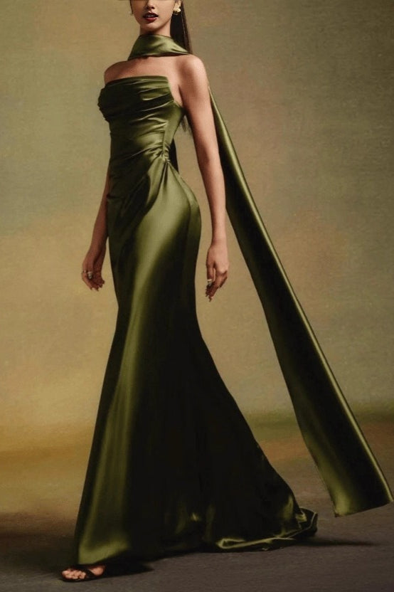 One Shoulder Ruffle Tie Maxi Prom Dress Secondary image