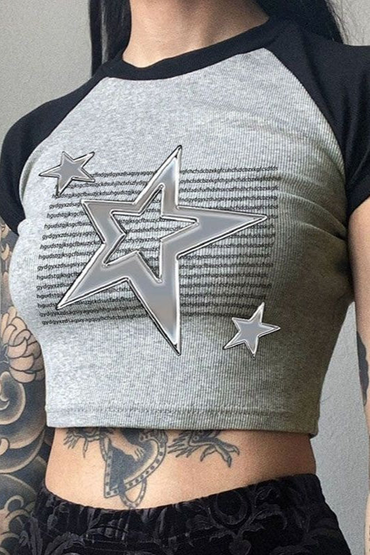 Vintage Star Print Contrast Tee T-Shirt Main image