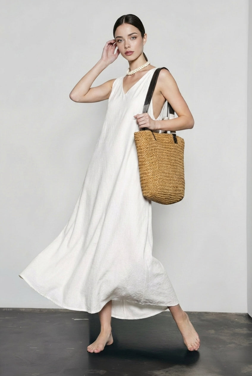 V Neck Linen Blend Sleeveless Vacation Dress Secondary image
