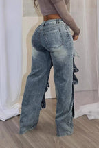 Detachable Snap High Waist Straight Jeans