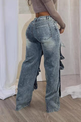 Detachable Snap High Waist Straight Jeans